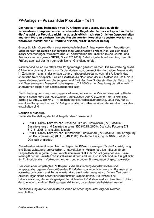 PV-Anlagen – Auswahl der Produkte – Teil 1