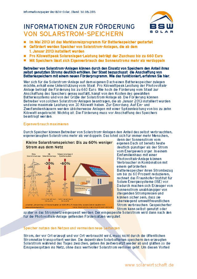 Informationen zur Förderung von Solarstrom-Speichern
