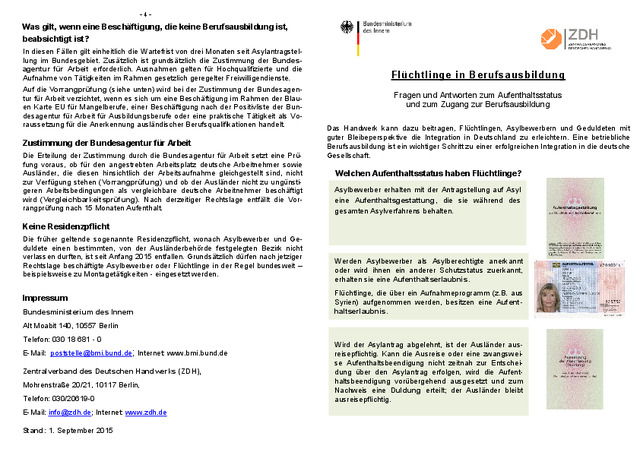 Flyer „Flüchtlinge in Berufsausbildung“