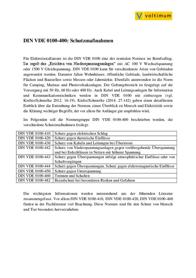 DIN VDE 0100-400: Schutzmaßnahmen