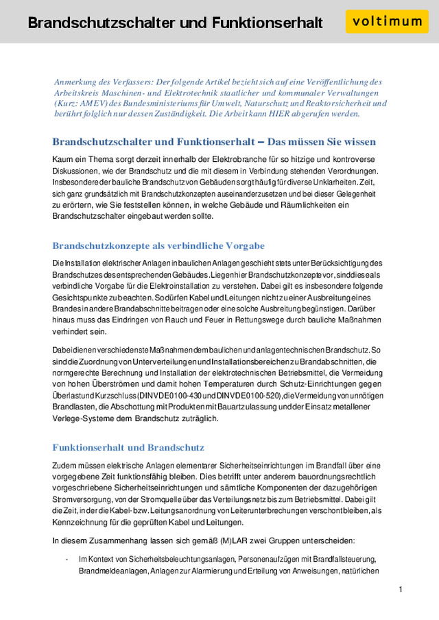 Brandschutzschalter und Funktionserhalt – Das müssen Sie wissen