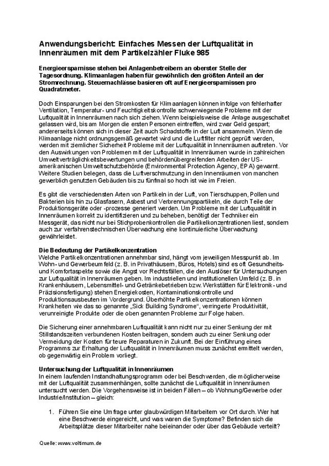 Anwendungsbericht: Einfaches Messen der Luftqualität in Innenräumen mit dem Partikelzähler Fluke 985