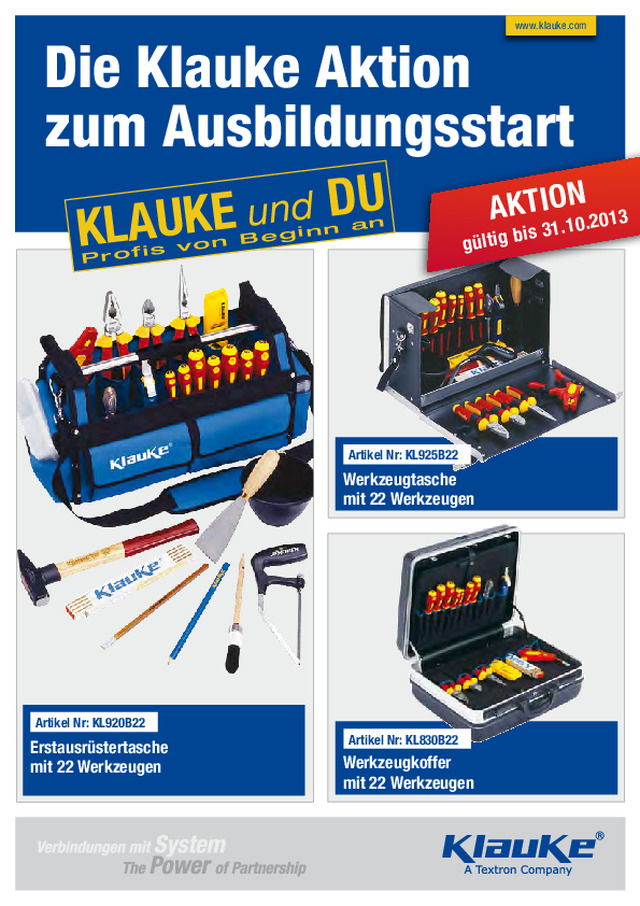 Aktionsangebot zum Ausbildungsstart: Werkzeugkoffer und -taschen von Klauke