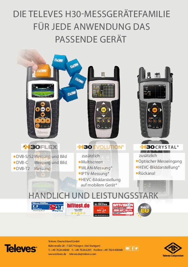 DIE TELEVES h30-Messgerät EFAMILiE für jede Anwendung das passende Gerät