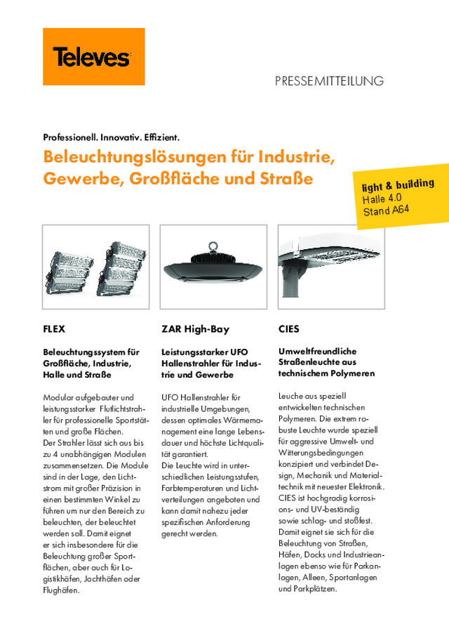 Beleuchtungslösungen für Industrie, Gewerbe, Großfläche und Straße