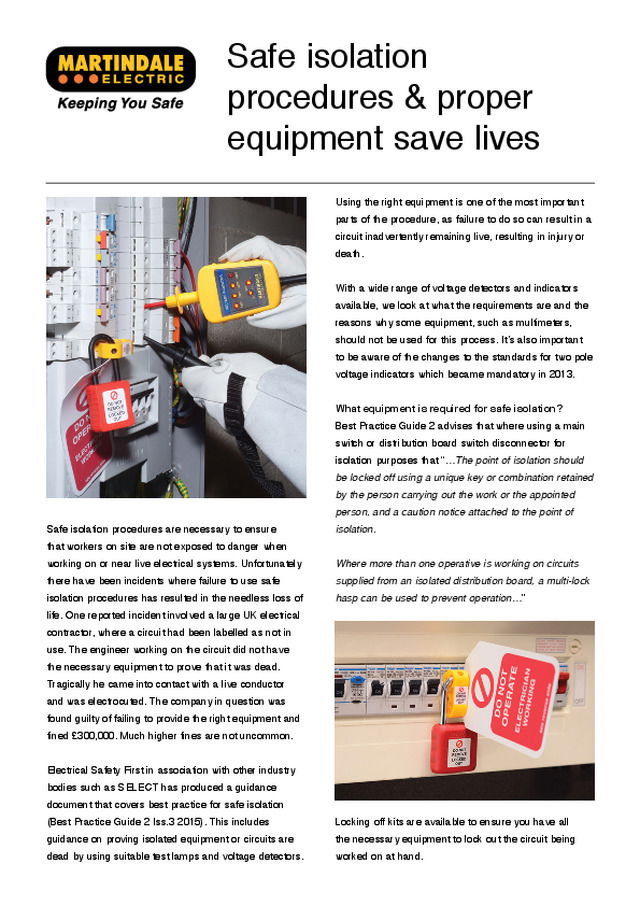 Safe isolation procedures & proper equipment save lives