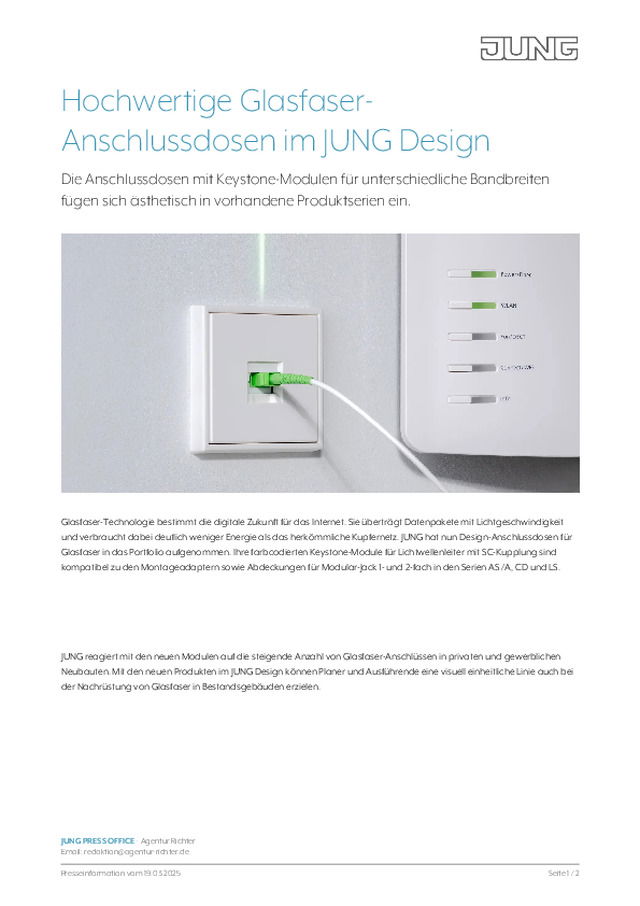 Hochwertige Glasfaser- Anschlussdosen im JUNG Design
