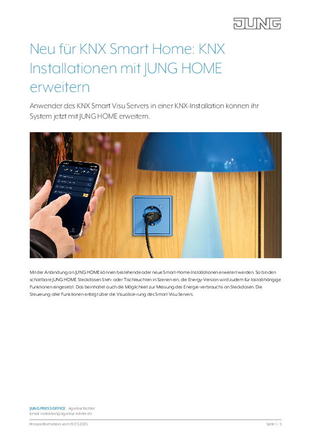 Neu für KNX Smart Home: KNX Installationen mit JUNG HOME erweitern