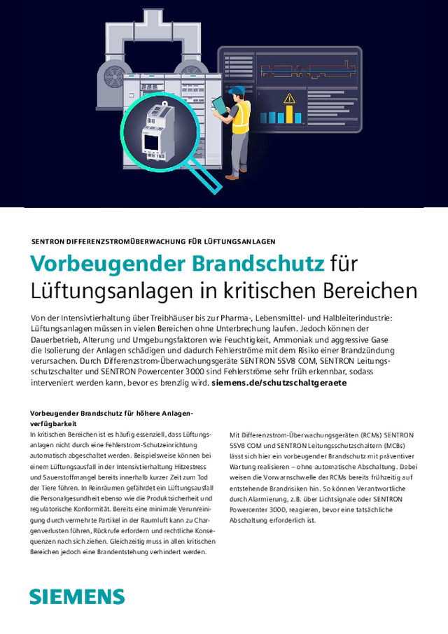 SENTRON DIFFERENZSTROMÜBERWACHUNG FÜR LÜFTUNGSANLAGEN