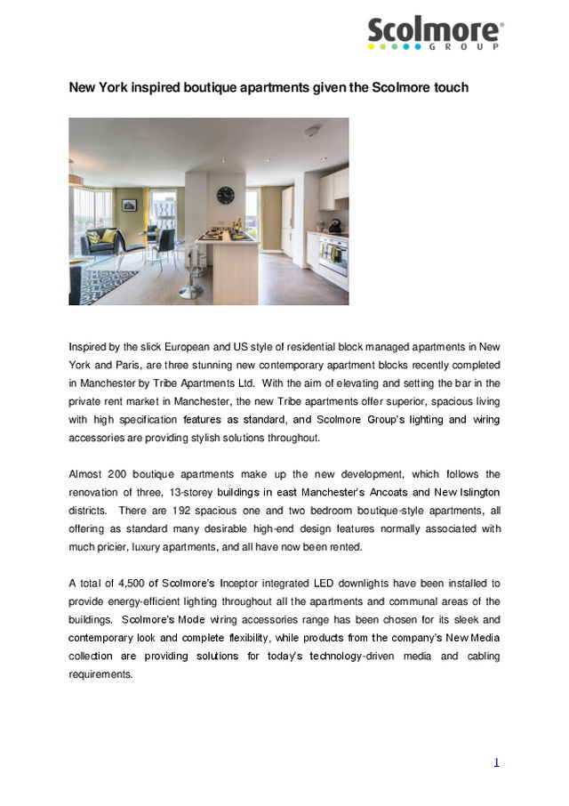 Scolmore - Case Study - New York inspired boutique apartments given the Scolmore touch - 2015