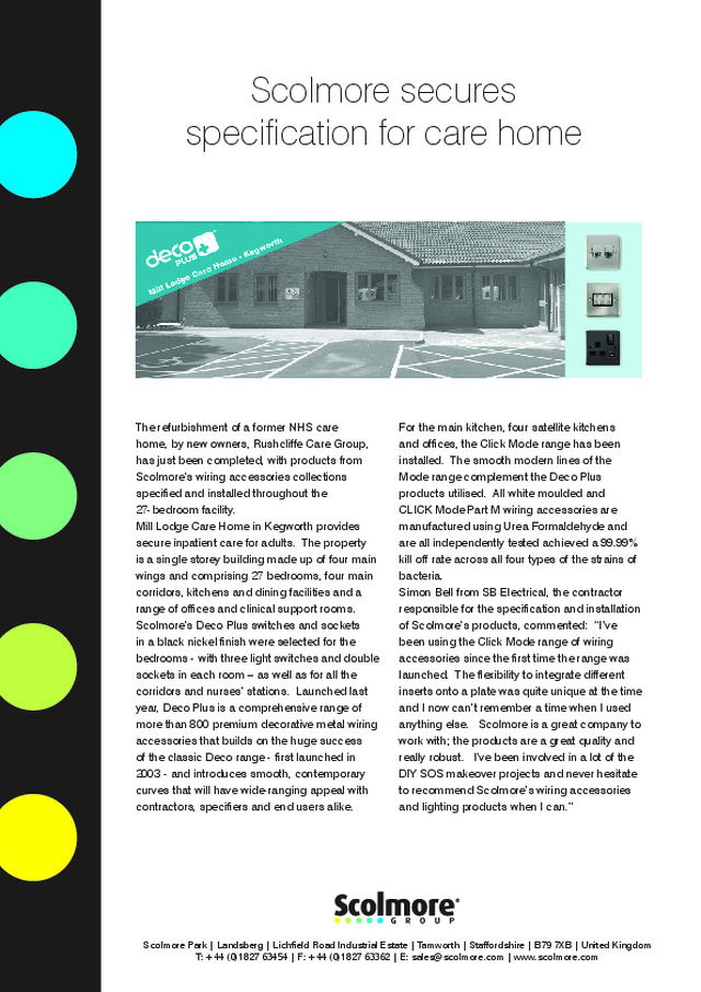 Scolmore secures specification for care home