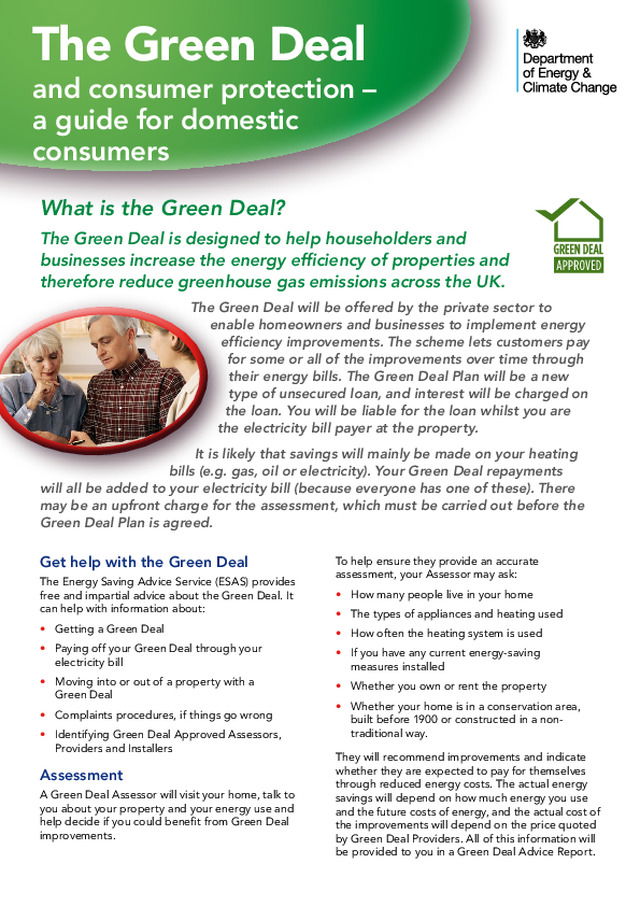 DECC - The Green Deal and consumer protection – a guide for domestic consumers