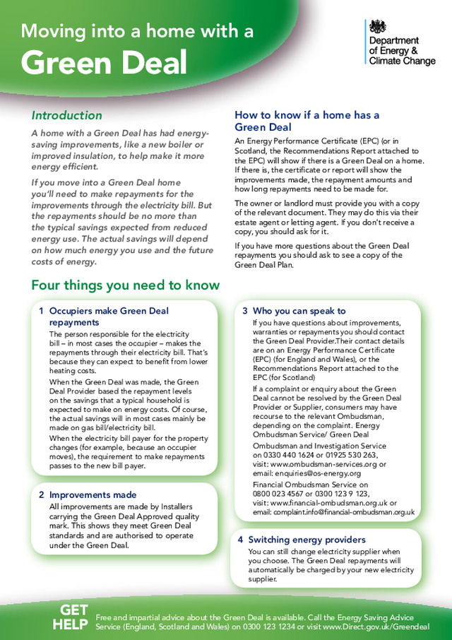 DECC - Moving into a home with a Green Deal