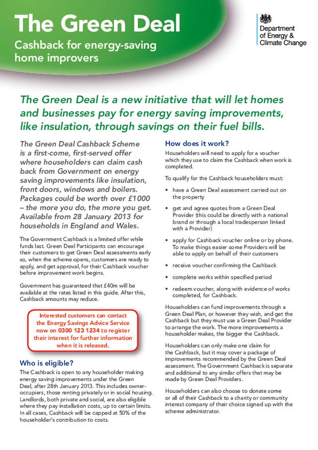 DECC - The Green Deal - Cashback for energy-saving home improvers