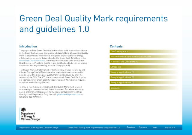 DECC - Green Deal Quality Mark requirements and guidelines 1.0