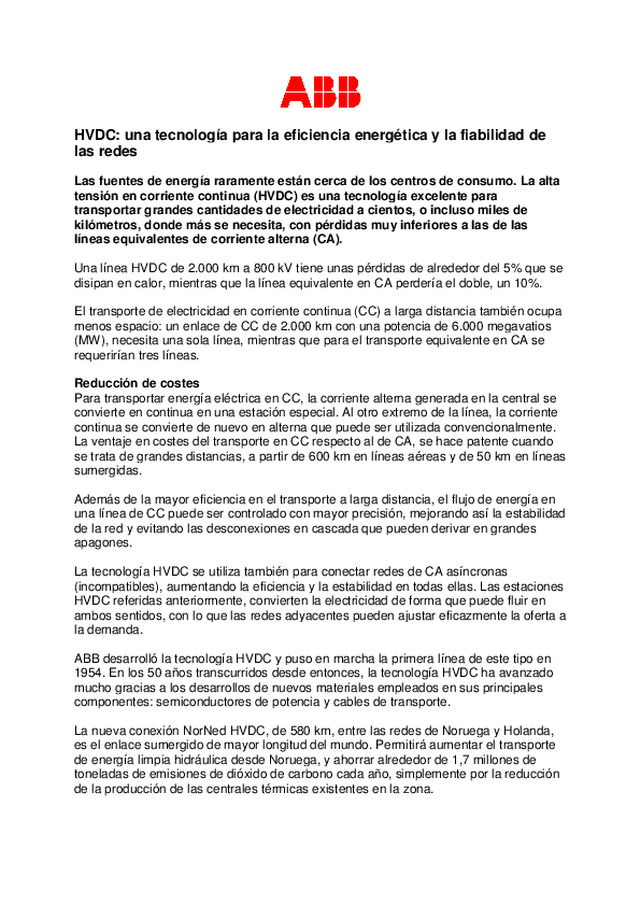 HVDC: una tecnología para la eficiencia energética y la fiabilidad de las redes