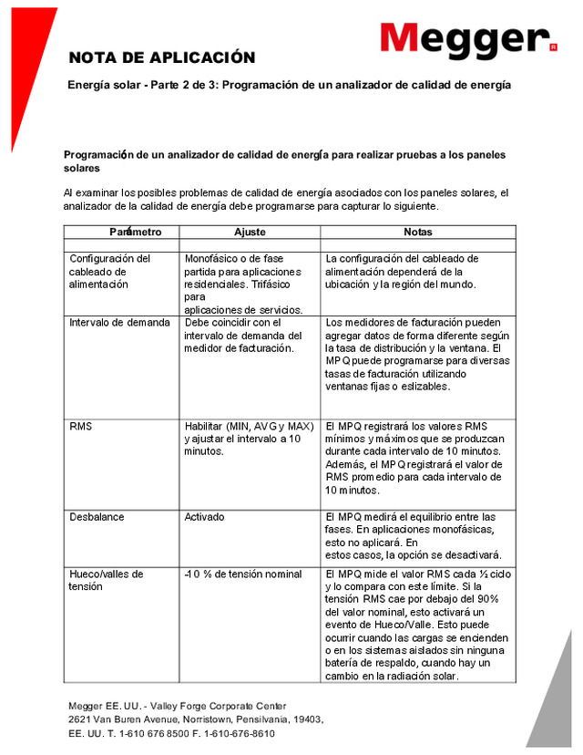 NOTA DE APLICACIÓN Energía solar - Parte 2 de 3: Programación de un analizador de calidad de energía