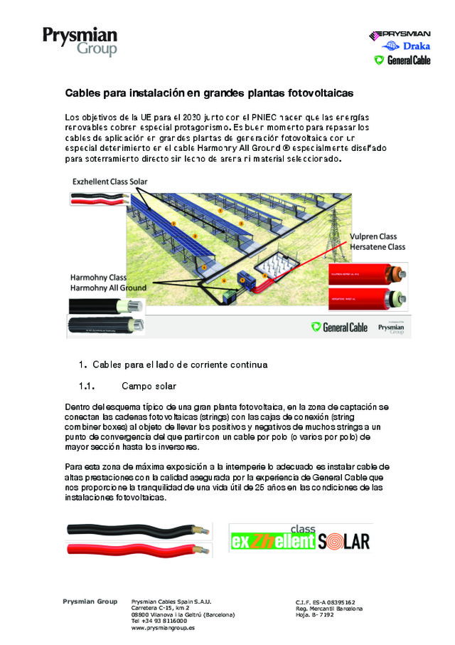 Cables para instalación en grandes plantas fotovoltaicas