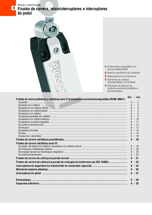 Finales de carrera, microinterruptores e interruptores de pedal