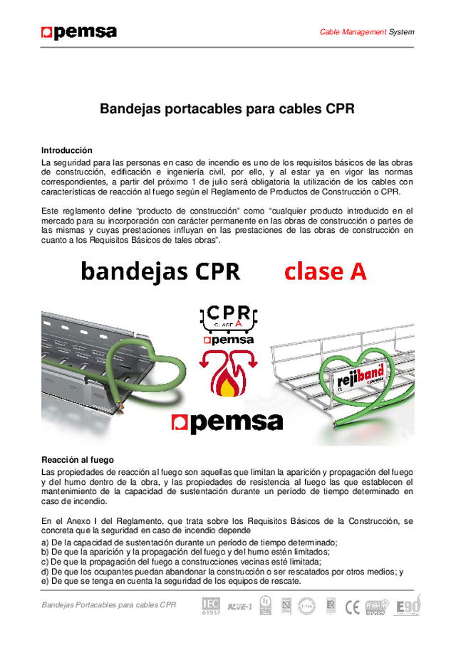 Bandejas portacables para cables CPR
