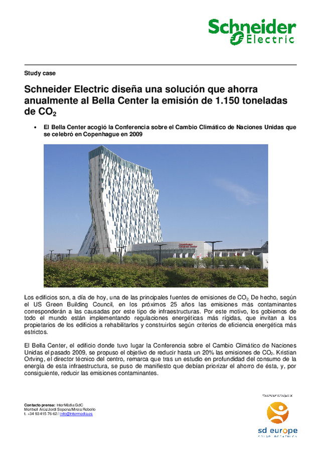Schneider Electric diseña una solución que ahorra anualmente al Bella Center la emisión de 1.150 toneladas de CO2