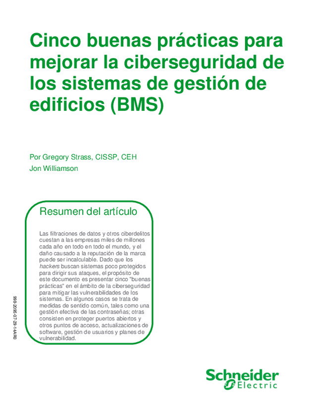 Cinco buenas prácticas para mejorar la ciberseguridad de los sistemas de gestión de edificios (BMS)