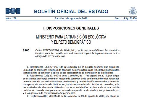 Se establecen los requisitos técnicos para la conexión a la red necesarios para la implementación de los códigos de red de conexión.
