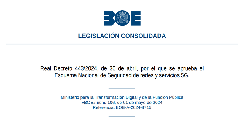Se aprueba el Esquema Nacional de Seguridad de redes y servicios 5G (ENS5G)