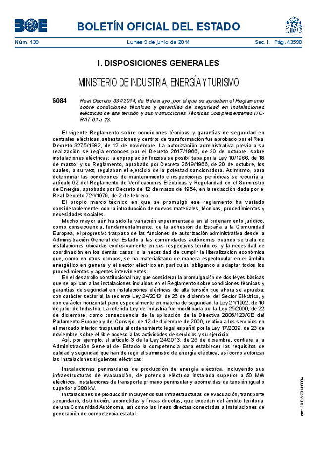 Nuevo Reglamento de Líneas de Alta Tensión