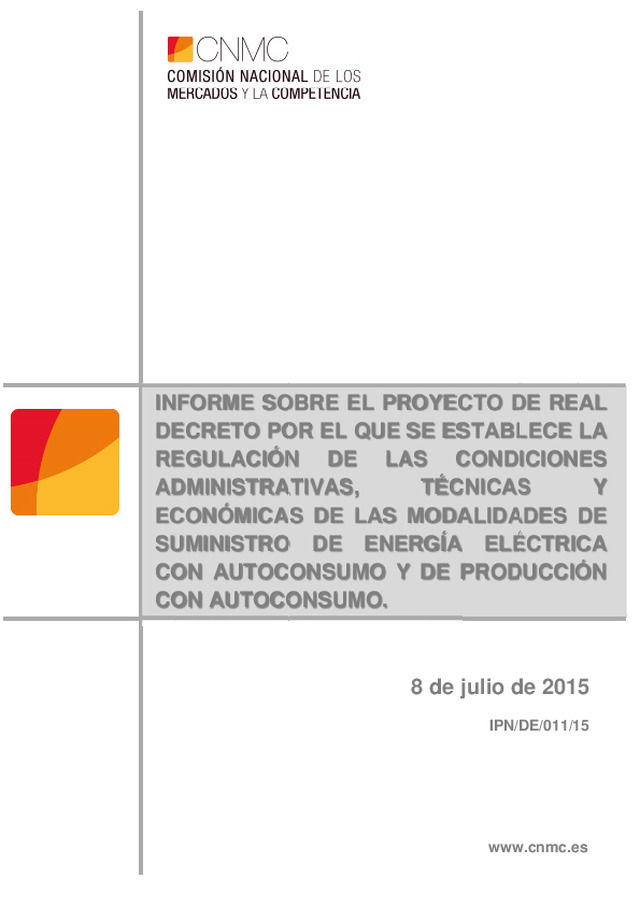 Informe de la CNMC sobre el RD de Autoconsumo Energético