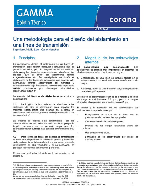 Una metodología para el diseño del aislamiento en una línea de transmisión