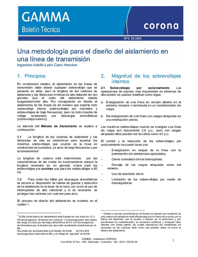 Una metodología para el diseño del aislamiento en una línea de transmisión