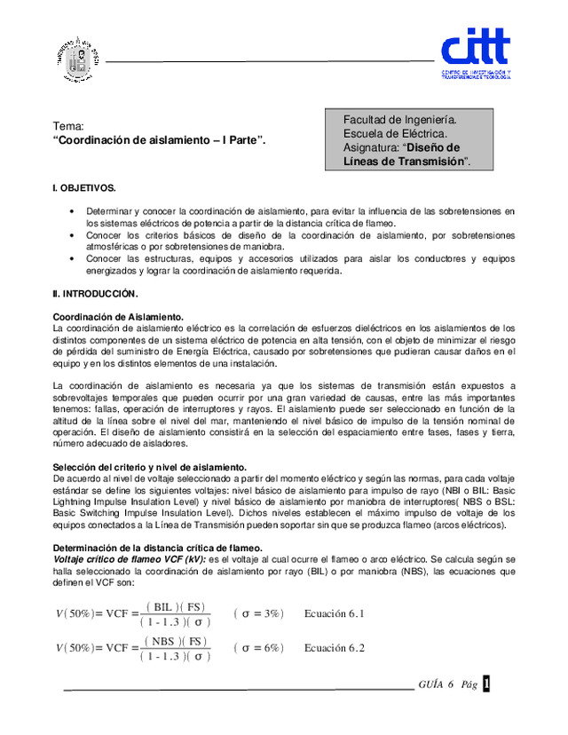 “Coordinación de aislamiento – I Parte”.