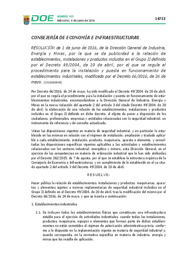 CONSEJERÍA DE ECONOMÍA E INFRAESTRUCTURAS RESOLUCIÓN