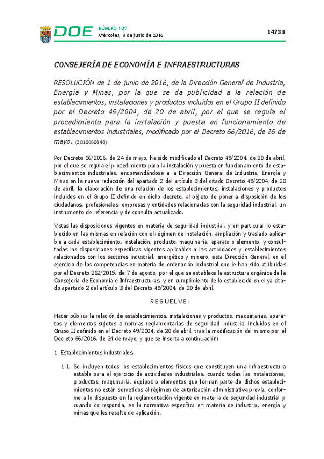 CONSEJERÍA DE ECONOMÍA E INFRAESTRUCTURAS RESOLUCIÓN