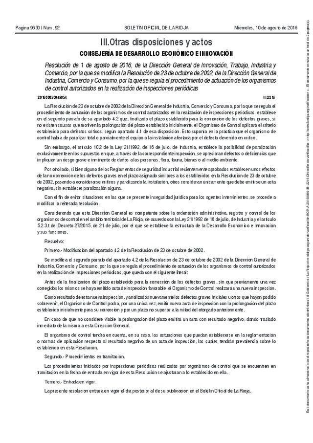 III.Otras disposiciones y actos CONSEJERÍA DE DESARROLLO ECONÓMICO E INNOVACIÓN