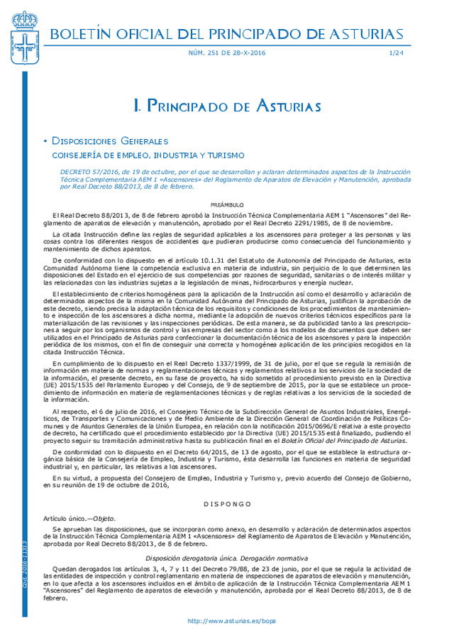 BOLETÍN OFICIAL DEL PRINCIPADO DE ASTURIAS - Disposiciones Generales Consejería de Empleo, Industria y Turismo