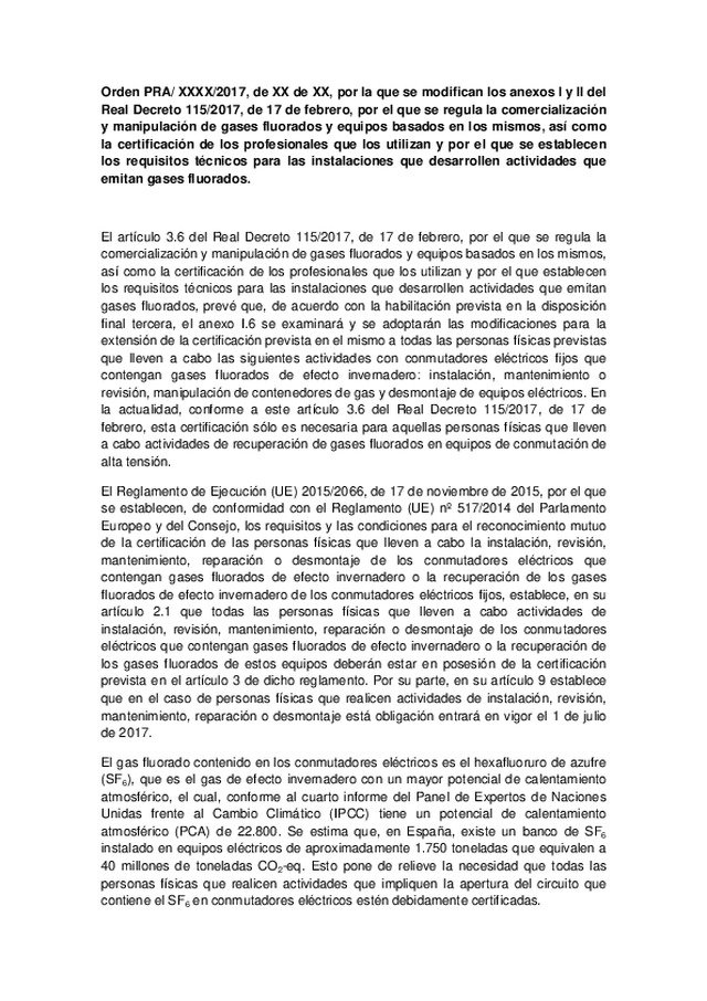 Orden de Certificación de gases