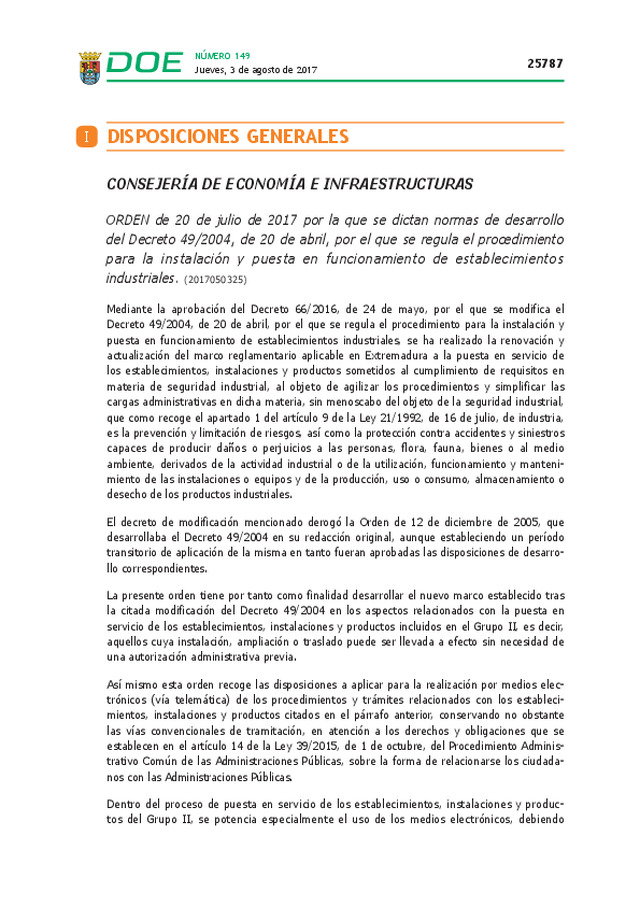 DISPOSICIONES GENERALES: CONSEJERÍA DE ECONOMÍA E INFRAESTRUCTURAS