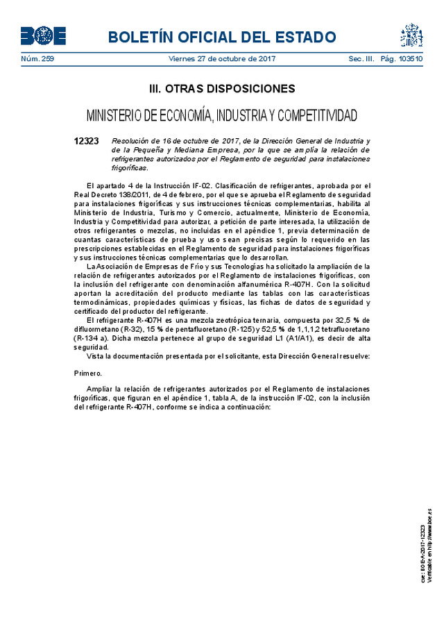 III. OTRAS DISPOSICIONES MINISTERIO DE ECONOMÍA, INDUSTRIA Y COMPETITIVIDAD