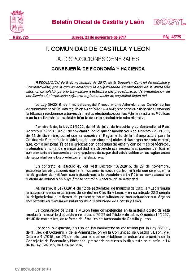 I. COMUNIDAD DE CASTILLA Y LEÓN A. DISPOSICIONES GENERALES CONSEJERÍA DE ECONOMÍA Y HACIENDA