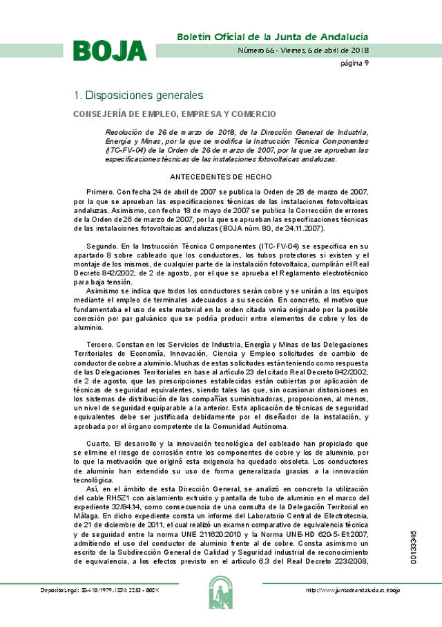 Modificación de la Instrucción Técnica Componentes