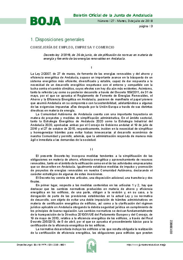 Novedades normativa en Eficiencia energética - Julio 2018 - Andalucía