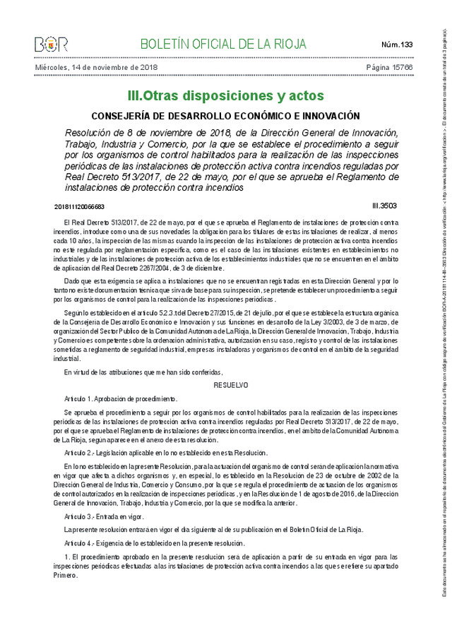 Reglamento de instalaciones de protección contra incendios (RIPCI). - La rioja