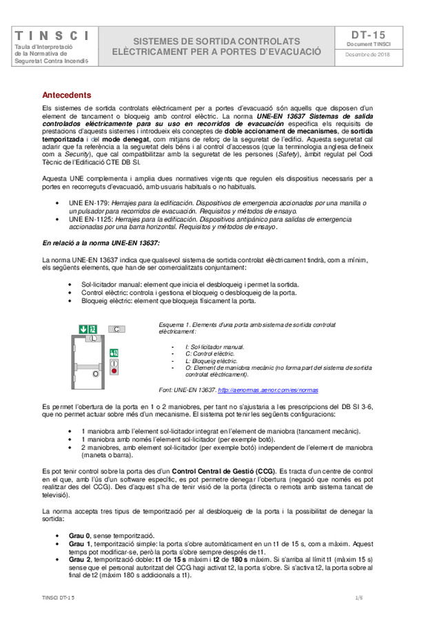 La TINSCI publica, en Cataluña, el documento técnico DT-15.
