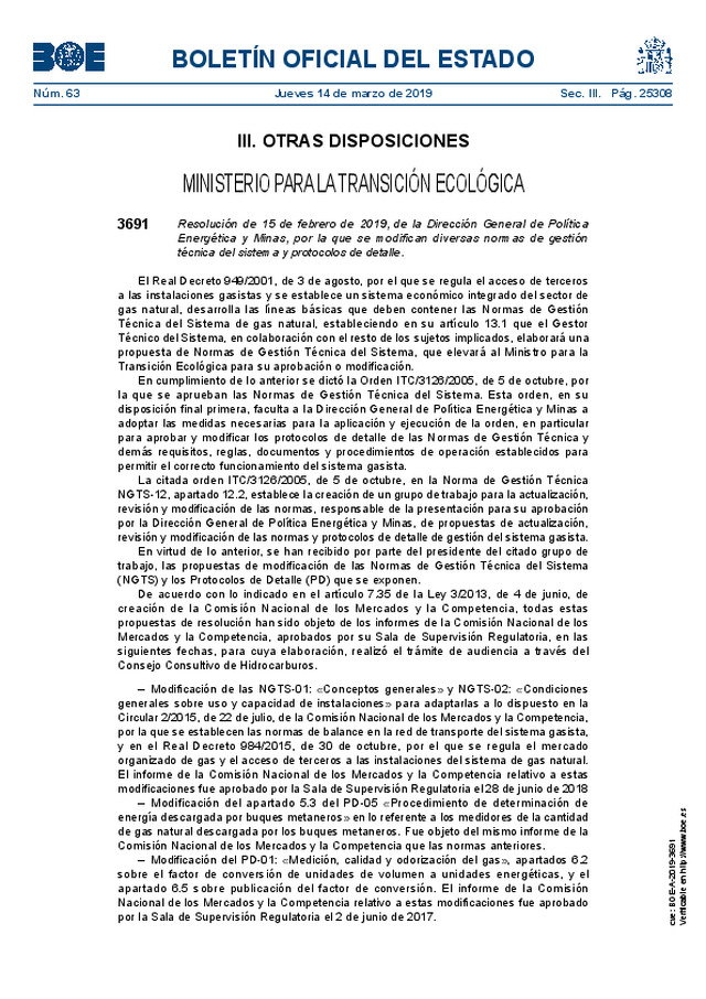 Se modifican diversas normas de gestión técnica del sistema (NGTS) y protocolos de detalle (PD).