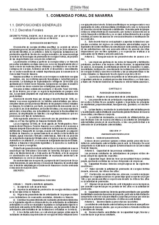 Se regula en Navarra, la autorización de parques eólicos.
