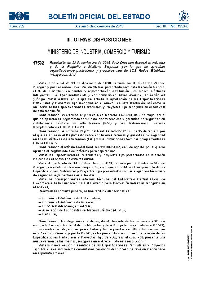 Especificaciones particulares y proyectos tipo de i-DE Redes Eléctricas Inteligentes, SAU.