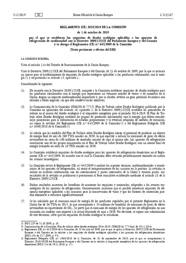 Reglamento UE 2019/2019