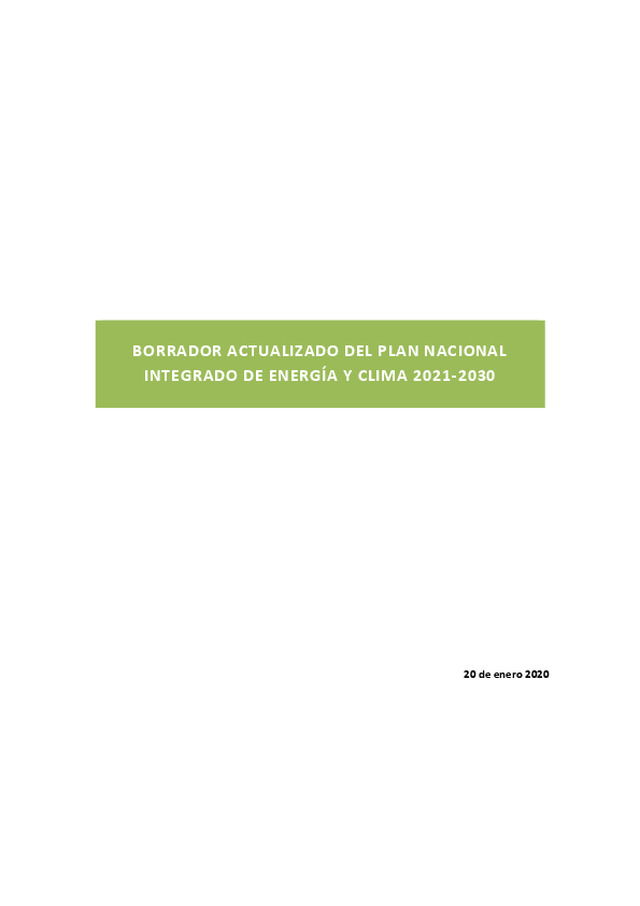 Borrador actualizado del Plan Nacional Integrado de Energía y Clima (PNIEC) 2021-2030